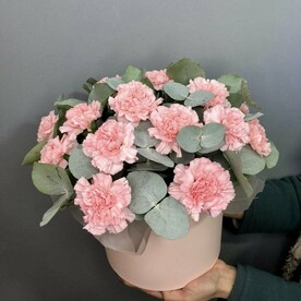 Гвоздика с эвкалиптом в коробке