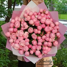 Букет живых цветов из роз, цвет розовый, 25 шт, пионовидные кустовые розы Сильва арт 230