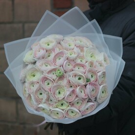 51 розовый ранункулюс (лютик). Букет 72 Kimbirly flowers