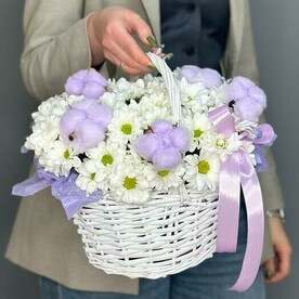 ХИТ🔥Корзина с белоснежными ромашками и хлопком