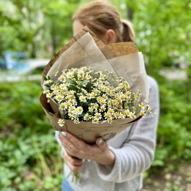 Букет-комплимент со свежими кустовой ромашкой