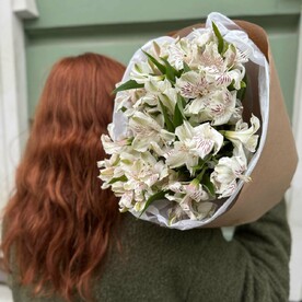 Букет альстромерия белая 15 шт (моно 039)