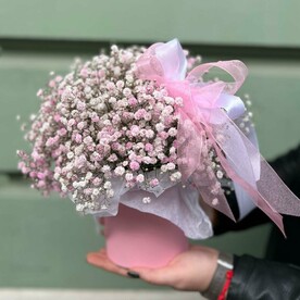 Розовая гипсофила в коробке S (к 010)