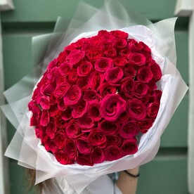 101 роза малиновая Кения ( моно 214)