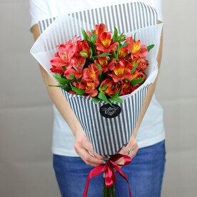 5 красных альстромерий