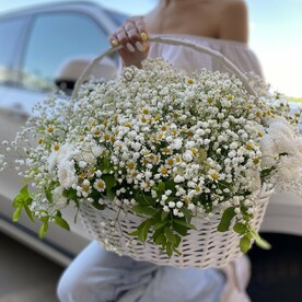 Большая корзина с ромашками