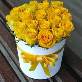 21 желтых роз в коробке