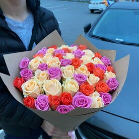 Букет из 39 микс прекрасных роз в ленте