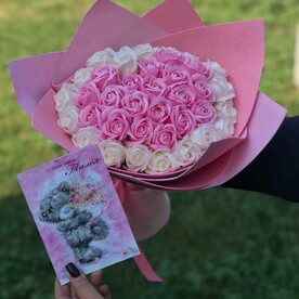 Букет мыльных роз и открытка