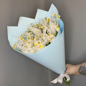 Белые ирисы и полевые ромашки