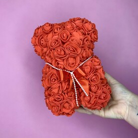 Мишка из роз красный (розы из фоамирана)