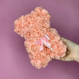 Мишка из роз розовый (розы из фоамирана)