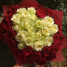 55 роз бело красных