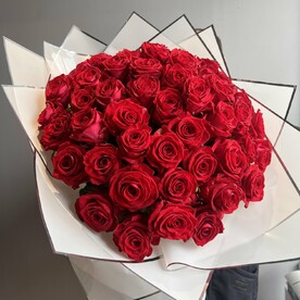 51 красная роза в упаковке