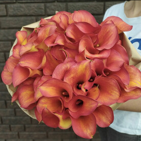 Букет из оранжевых калл «Закат», красивый букет цветов, шикарный, премиум цветы, калла.