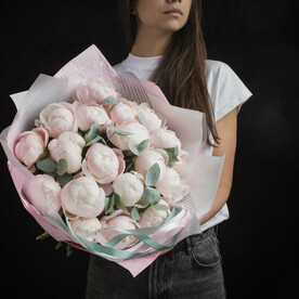 Букет пионов «Блаженство», красивый букет цветов, шикарный, премиум цветы, пионы розовые.