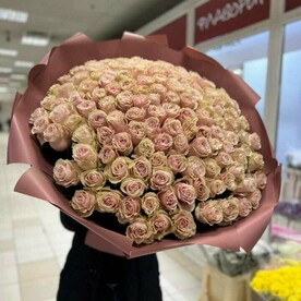 101 роза Эквадора Пинк Мондиаль в дизайнерской упаковке