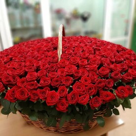 301 бордовая роза в корзине