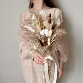 Букет невесты из сухоцветов белый коричневый бежевый 71