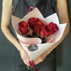 Букет 5 роз красных, арт: 1413