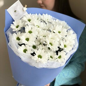 Букет "Ромашки для любимой"- 5 белых кустовых хризантем