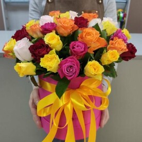 Роза, Зелень, Шляпная коробка, Оазис