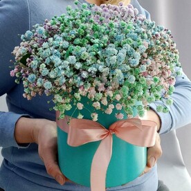 Шляпная коробка с радужной гипсофилой