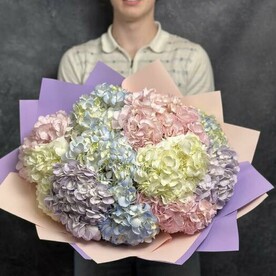Букет из 11 разноцветных гортензий