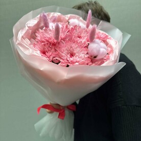 Авторский букет: хризантема, хлопок, лагурус