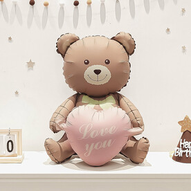 Воздушный шар 3D (26''/66 см) Фигура, Мишка с сердцем, Сатин, 24889