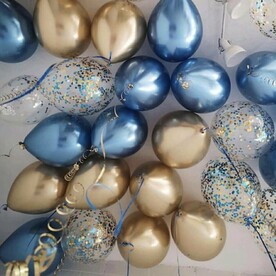 Воздушные шары (синий хром, золото хром и с конфетти) 25 штук