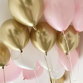 Воздушные шары (розовый, белый и золото хром) 15 Шаров