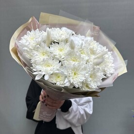 Авторский букет: хризантема кустовая, хлопок, лагурус