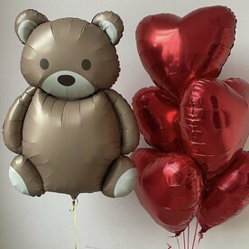 Воздушные шары мишка и сердца
