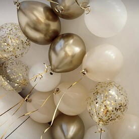 Воздушные шары (Золото, бежевый, белый и с конфетти) - 15 штук