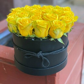 23 желтые розы в коробке