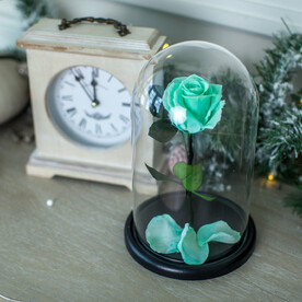 Тиффани «Мини» Роза в колбе в подарочной коробке- живет 5 лет. 22 см