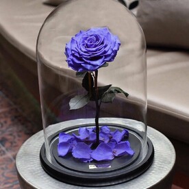 Сиреневая «Люкс» Роза в колбе в подарочной коробке- живет 5 лет. 32 см