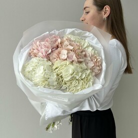 Монобукет "ГОРТЕНЗИЯ" 5 шт, белый и розовый цвет