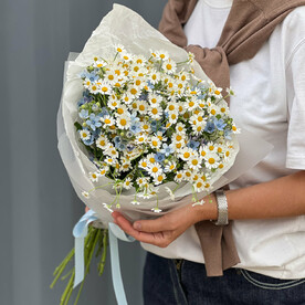 Нежный  полевой букет с ромашками и незабудками