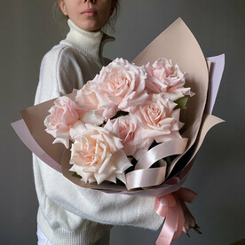 Нежный букет из розовых французских роз, 7 шт. Veresk 838