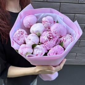 Букет из 11 розовых пионов Сара Бернар