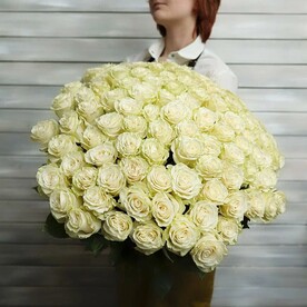 75 белых роз Эквадор 50 см