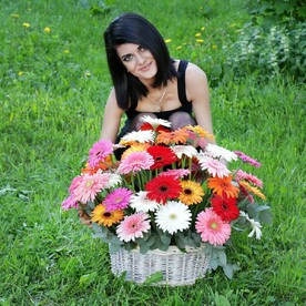 КОМПОЗИЦИЯ ИЗ 51 ГЕРБЕРЫ В ПЛЕТЕНОЙ КОРЗИНЕ