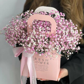 Композиция с гипсофилой в сумочке