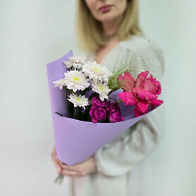 Хризантема кустовая, Роза кустовая, Паникум, Роза пинк флойд, Дизайнерская упаковка