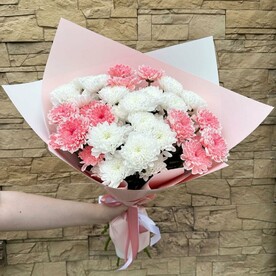 Букет Хризантемы белая и персиковая