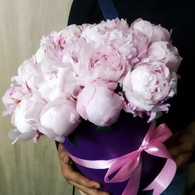 Розовые пионы в коробке