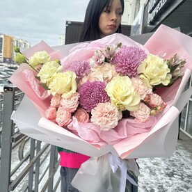 Букет Apriori Flower, размер XL, с розами, хризантемами, гортензией