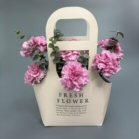 Диантусы с эвкалиптом в сумочке